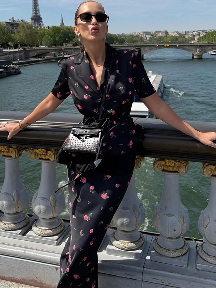 Double Breasted Blazer - Floral Blazer Coat Skirt Sets Women