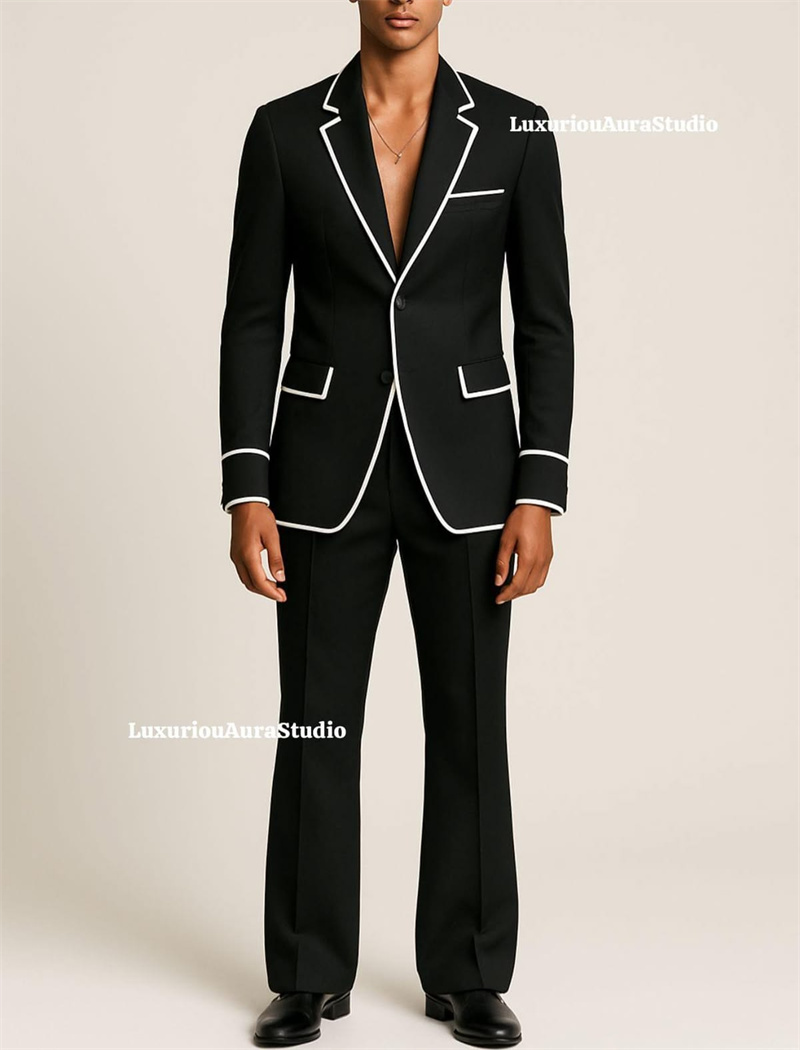 Men Formal Wear Black And White - Designer Black Men Suit Set 2