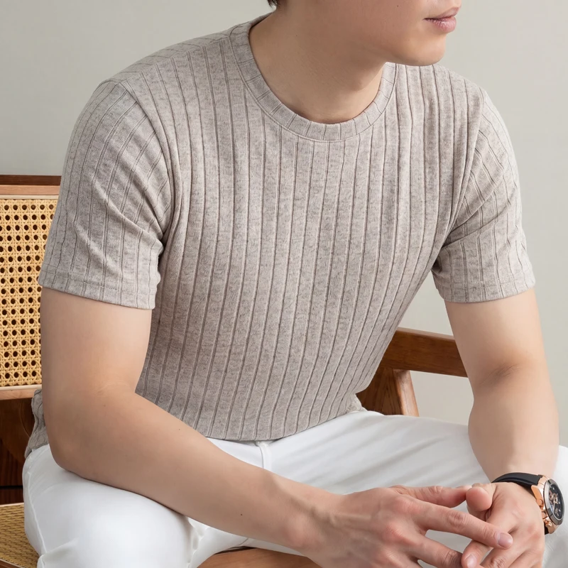Young Men Formal Wear - Business Casual Ribbed T Shirt For