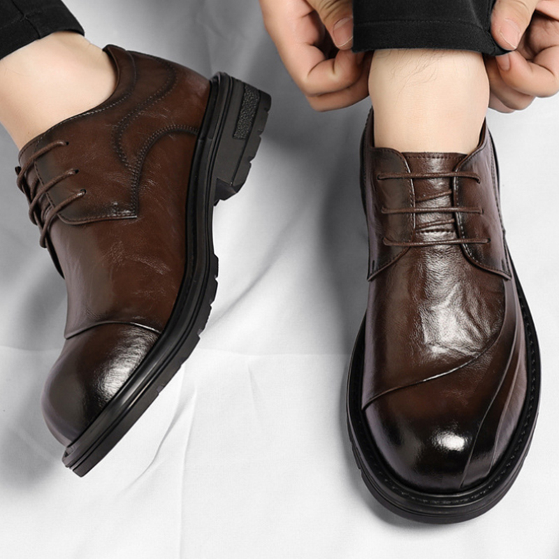 Men Formal Wear Fashion - Brown Burnished Genuine Leather Lace Up