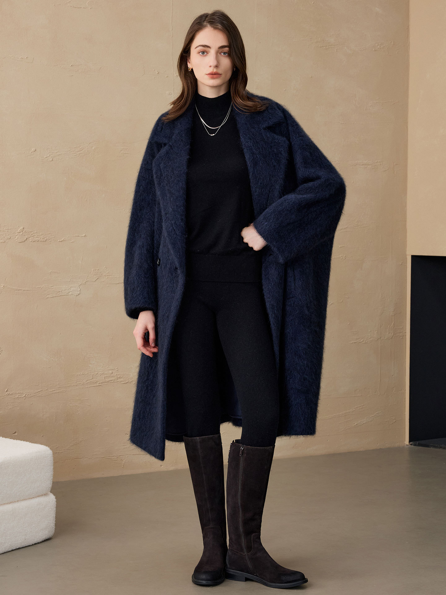 Double Breasted Blazer - Allingentle Women's Blazer Woolen Fashion Long