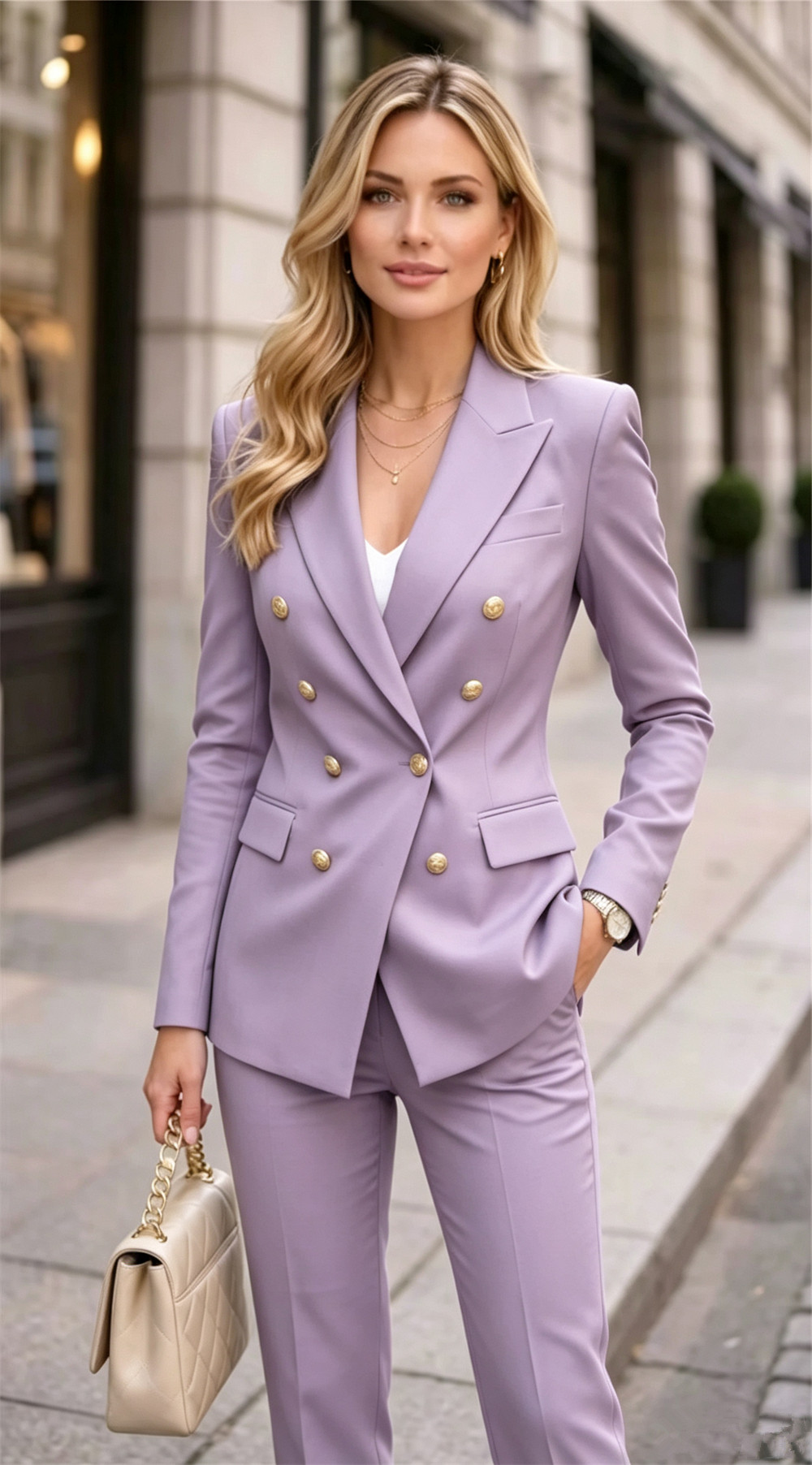 Double Breasted Blazer - Lavender Women's Double Bested 2-Piece Suit