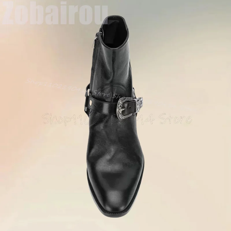 Men Formal Wear With Boots - Black Buckle Decor Square Toe Mid