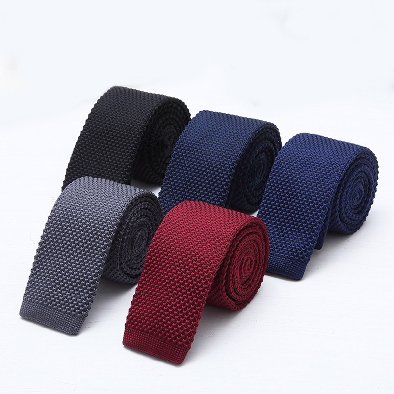 Men Formal Wear Black And White - 6cm Solid Black White Knitted Neck