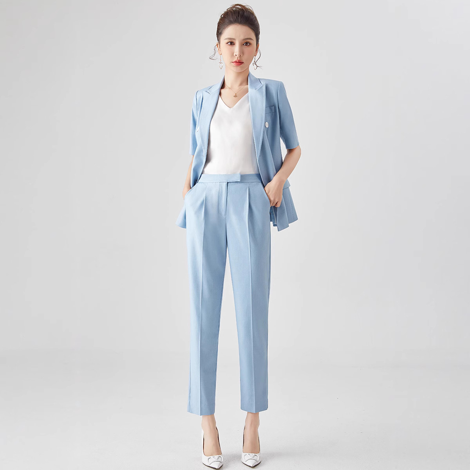 Double Breasted Blazer - Allingentle Women's Suit Slim Fit Business