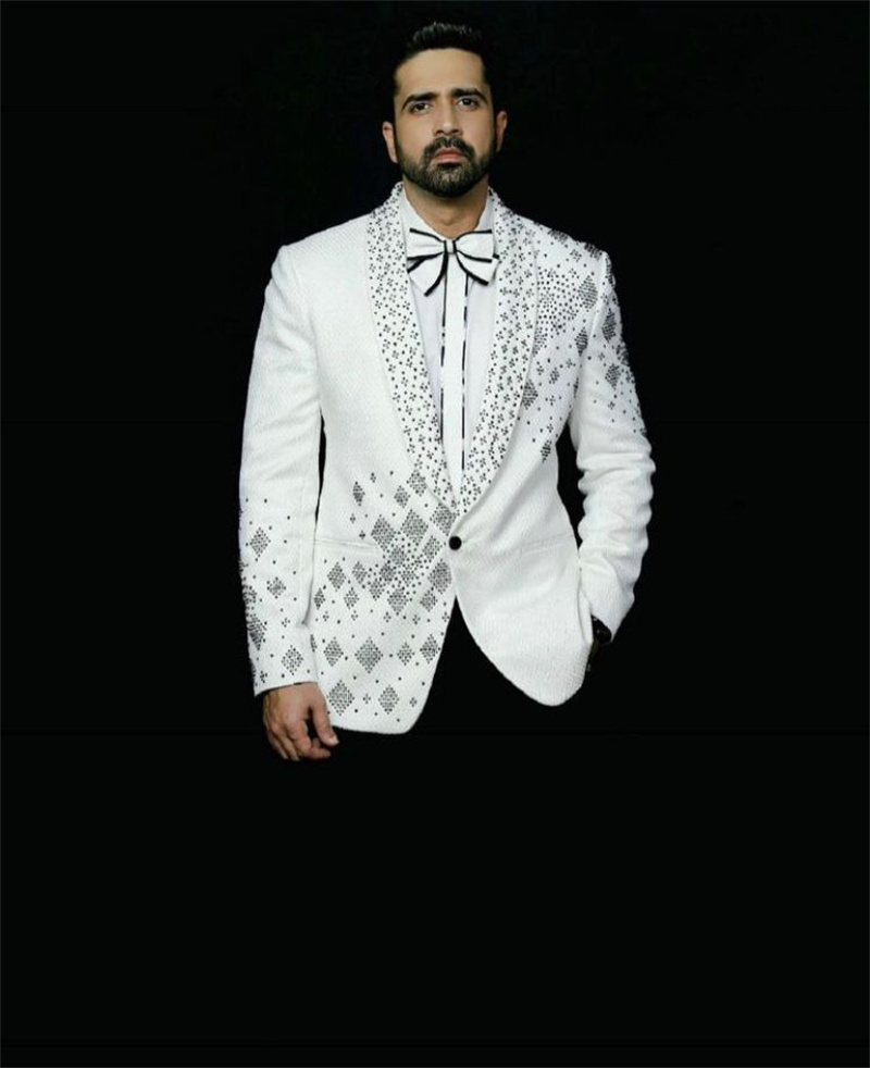 Men Formal Wear Black And White - Crystals Men Suit Set 2 Pcs
