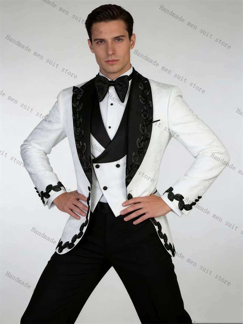 Men Formal Wear Black And White - White Black Men Suit Set 2
