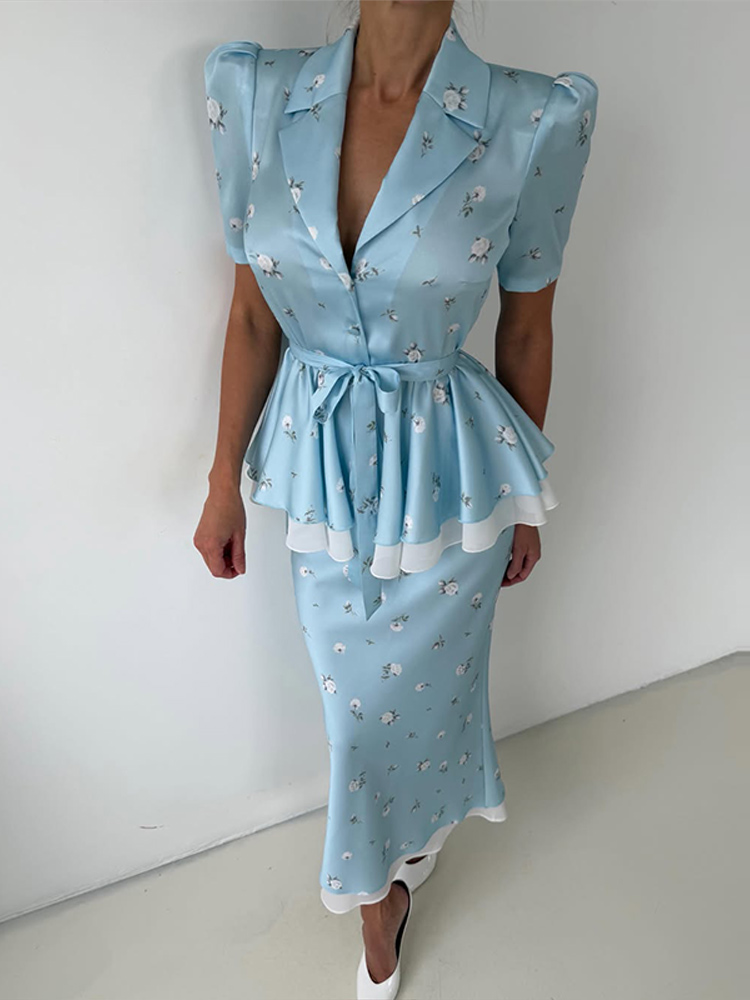 Floral Blazer Coat Skirt Sets  - Double Breasted Blazer recension och pris