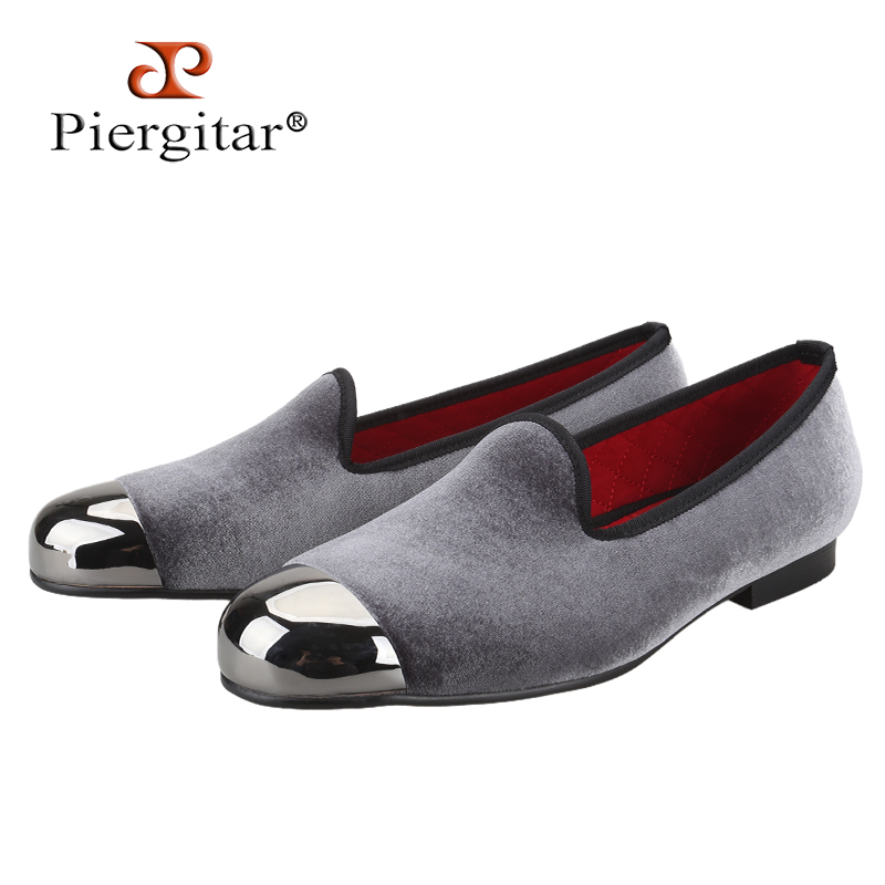 Piergitar Gray Velvet Slip-On  - Men'S Formal Wear Slippers recension och pris