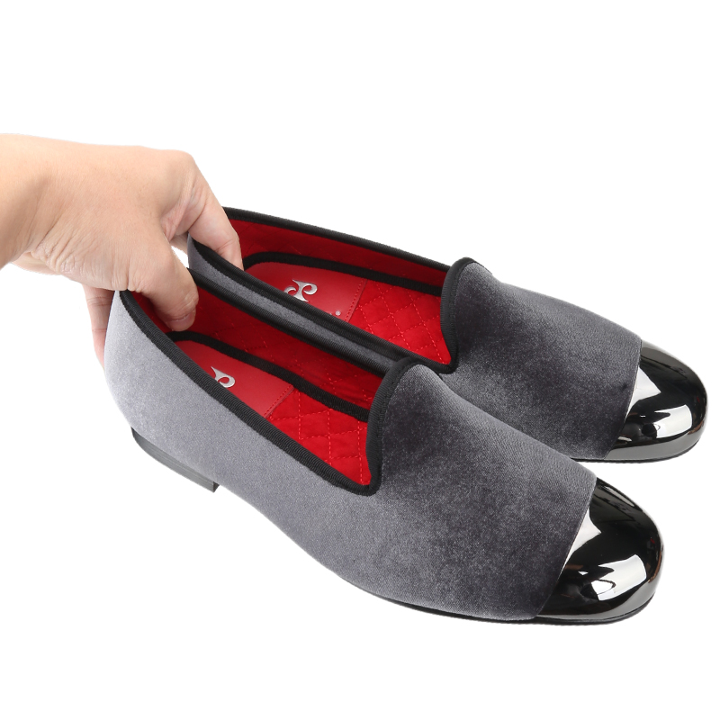 Piergitar Gray Velvet Slip-On  - Men'S Formal Wear Slippers recension och pris