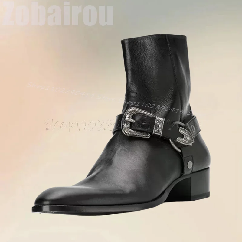 Black Buckle Decor Square Toe  - Men Formal Wear With Boots recension och pris