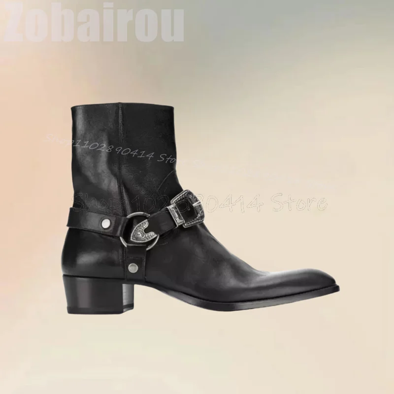 Black Buckle Decor Square Toe  - Men Formal Wear With Boots recension och pris