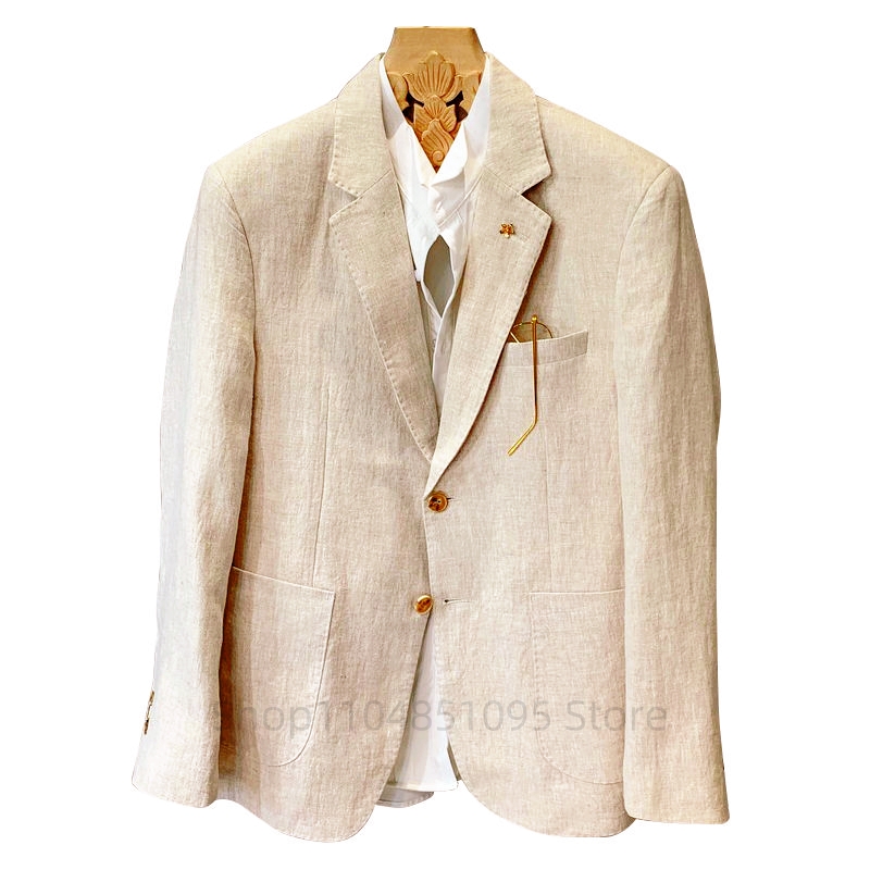 Beige Men Suit Linen Blazers J - Men Formal Wear In Summer recension och pris