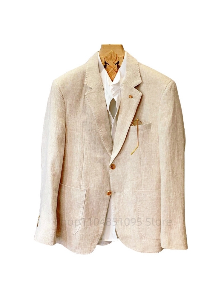 Beige Men Suit Linen Blazers J - Men Formal Wear In Summer recension och pris
