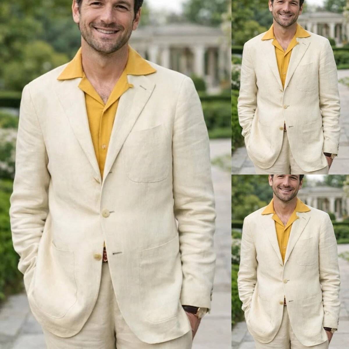 Beige Linen 2 Pieces Men's Sui - Men'S Relaxed Formal Wear recension och pris