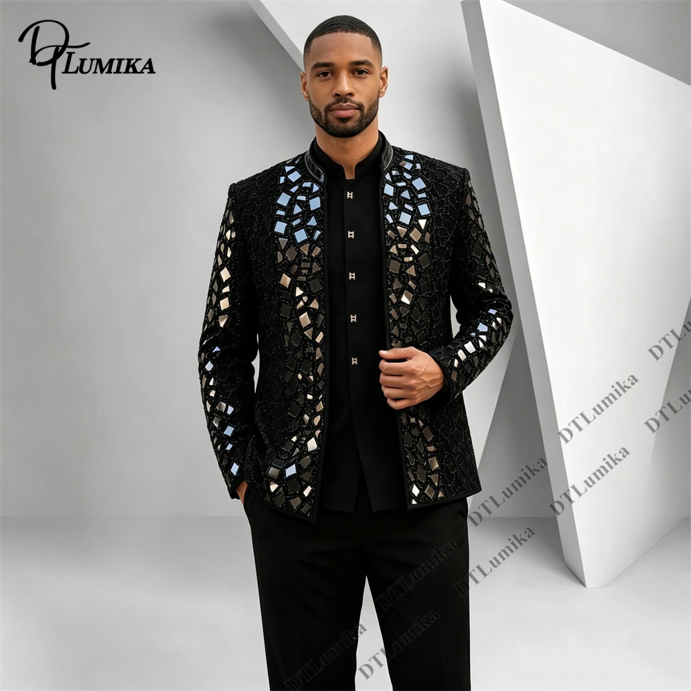 Men Black Mandarin Collar Suit - Men'S Formal Wear For Office recension och pris