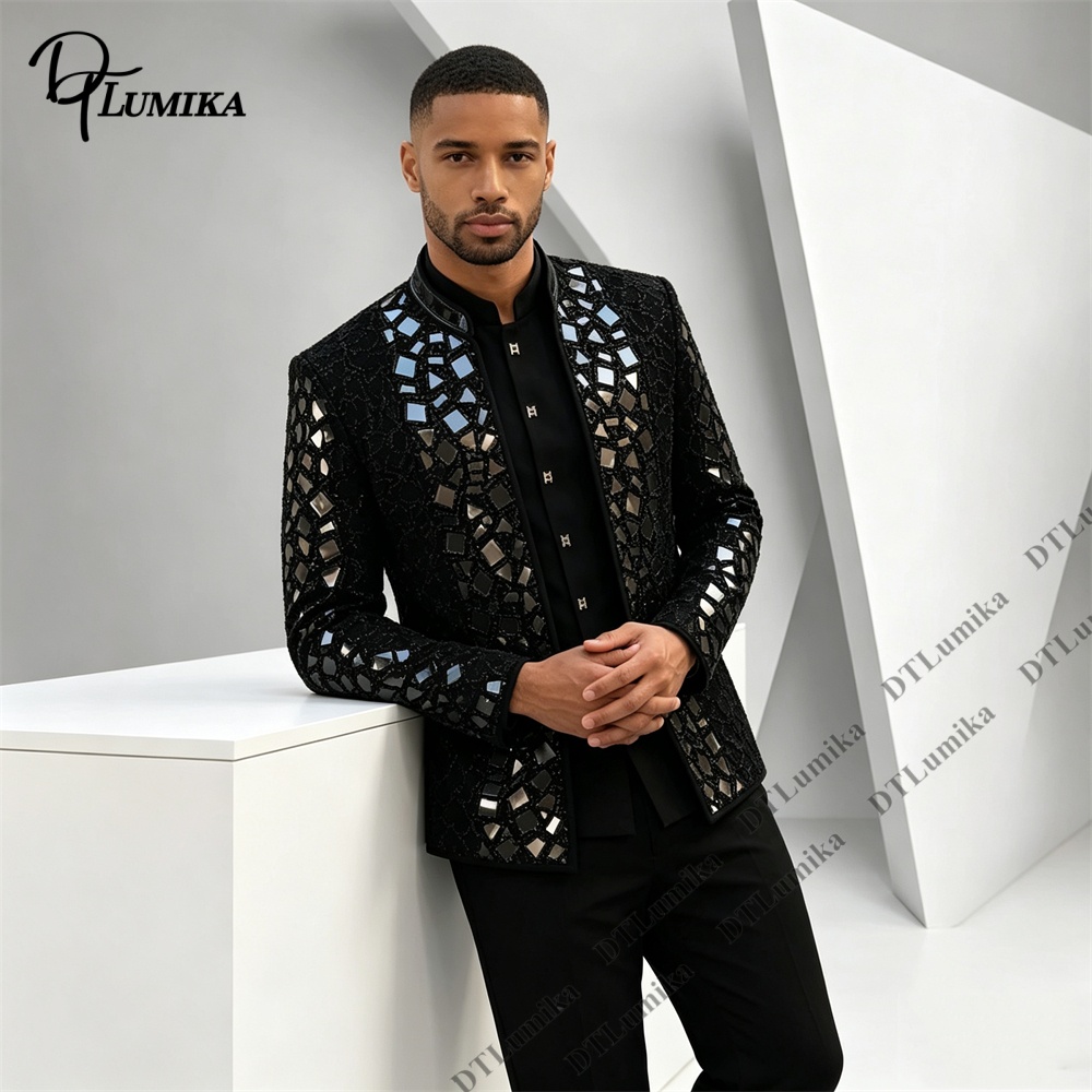 Men Black Mandarin Collar Suit - Men'S Formal Wear For Office recension och pris