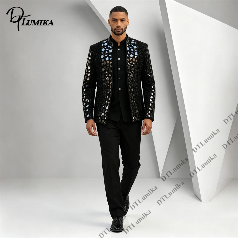 Men Black Mandarin Collar Suit - Men'S Formal Wear For Office recension och pris