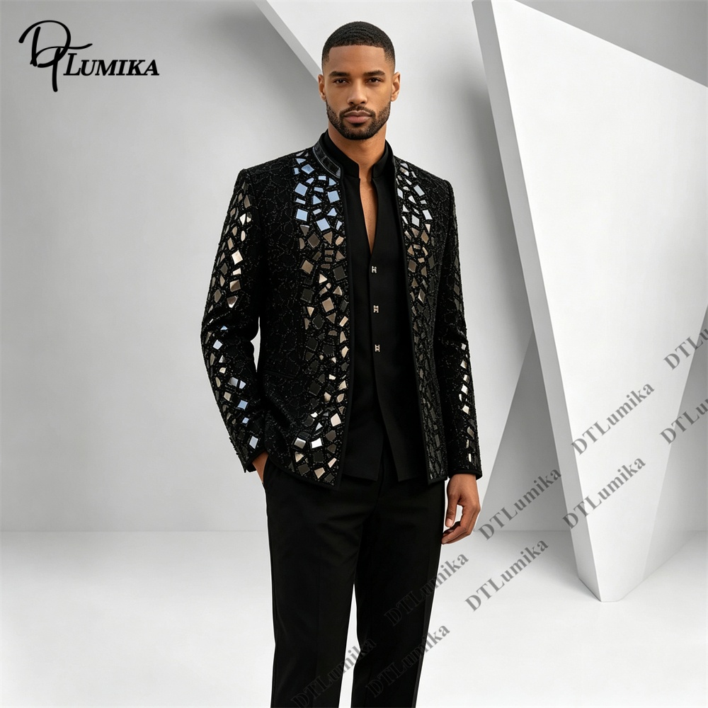 Men Black Mandarin Collar Suit - Men'S Formal Wear For Office recension och pris