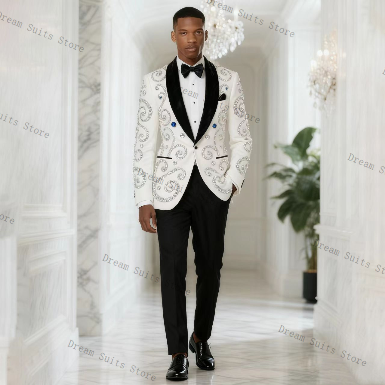 White Men Suit Set 2 Piece Bla - Men Formal Wear Black And White recension och pris