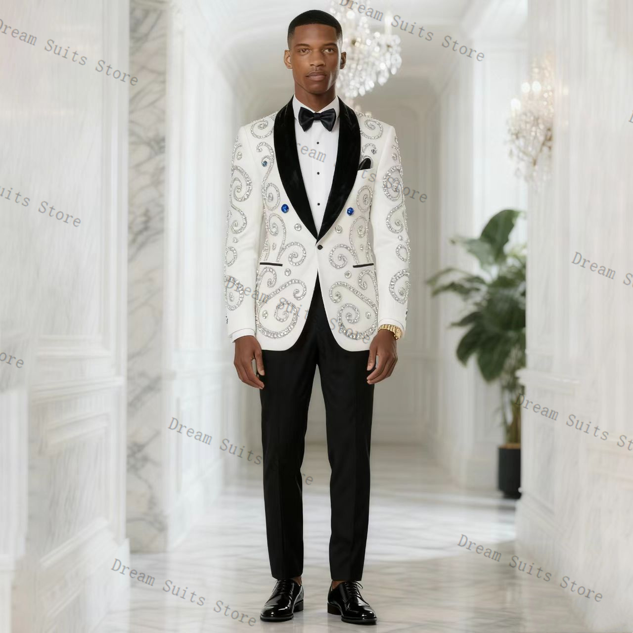 White Men Suit Set 2 Piece Bla - Men Formal Wear Black And White recension och pris