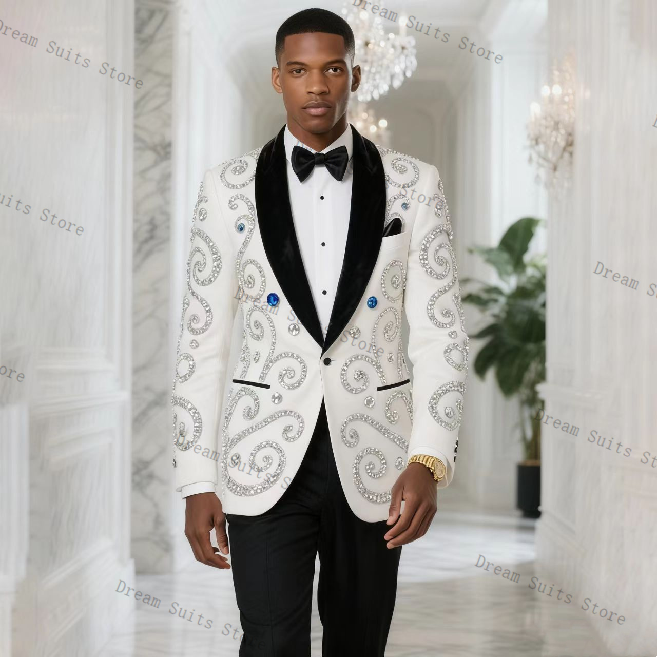 White Men Suit Set 2 Piece Bla - Men Formal Wear Black And White recension och pris
