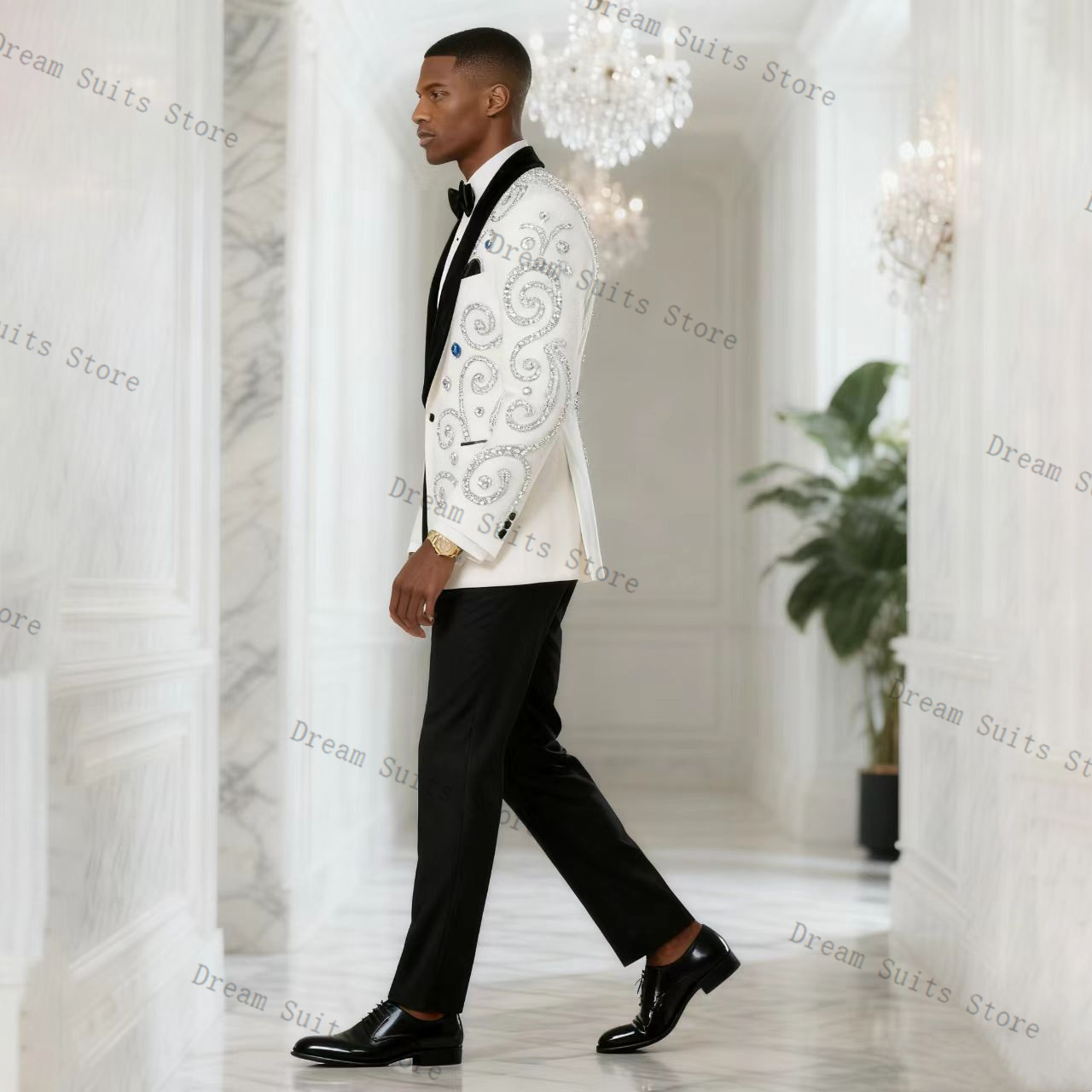 White Men Suit Set 2 Piece Bla - Men Formal Wear Black And White recension och pris