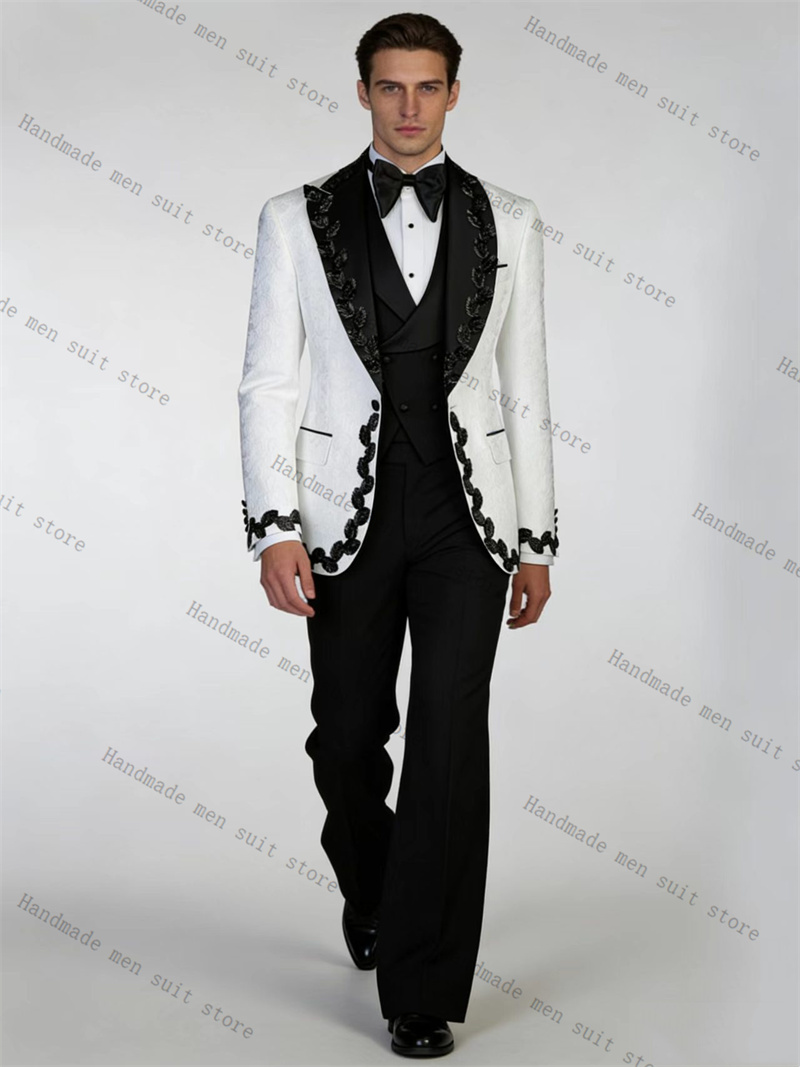 White Black Men Suit Set 2 Pie - Men Formal Wear Black And White recension och pris