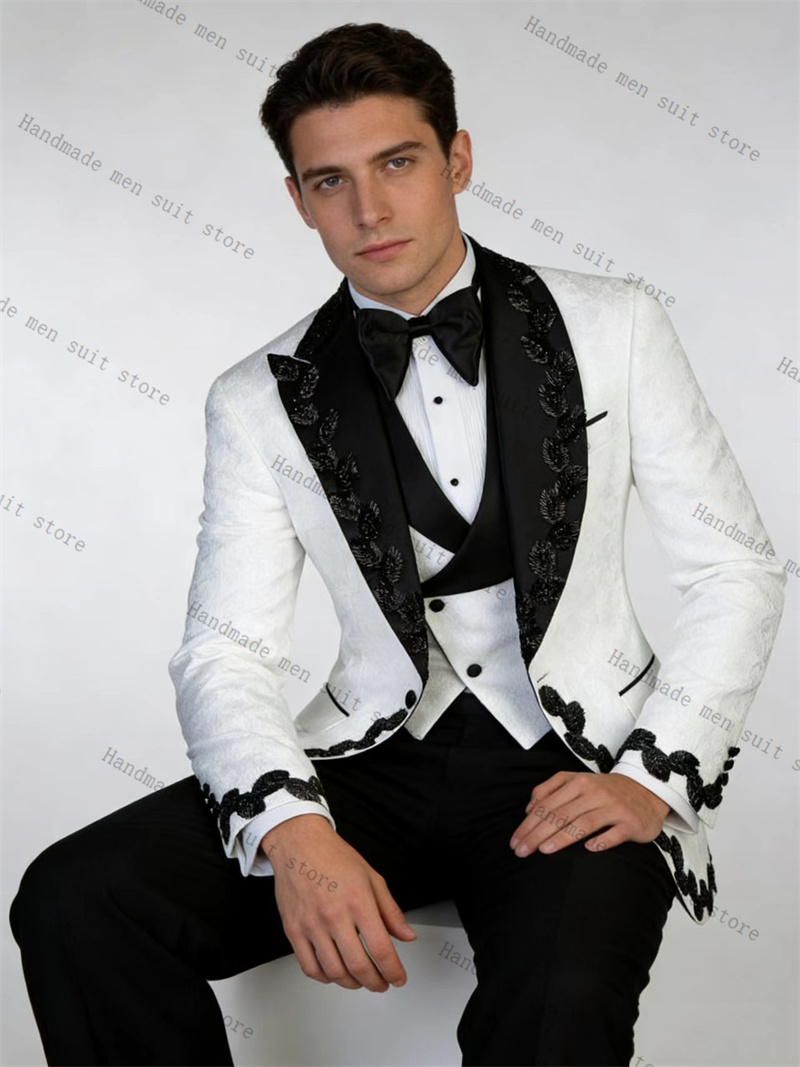 White Black Men Suit Set 2 Pie - Men Formal Wear Black And White recension och pris
