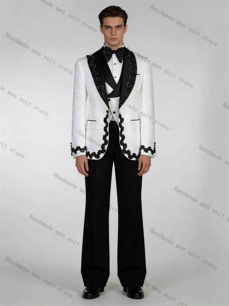 White Black Men Suit Set 2 Pie - Men Formal Wear Black And White recension och pris