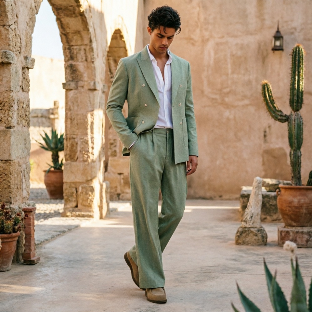Sage Green Linen Men Suits Rel - Men'S Relaxed Formal Wear recension och pris