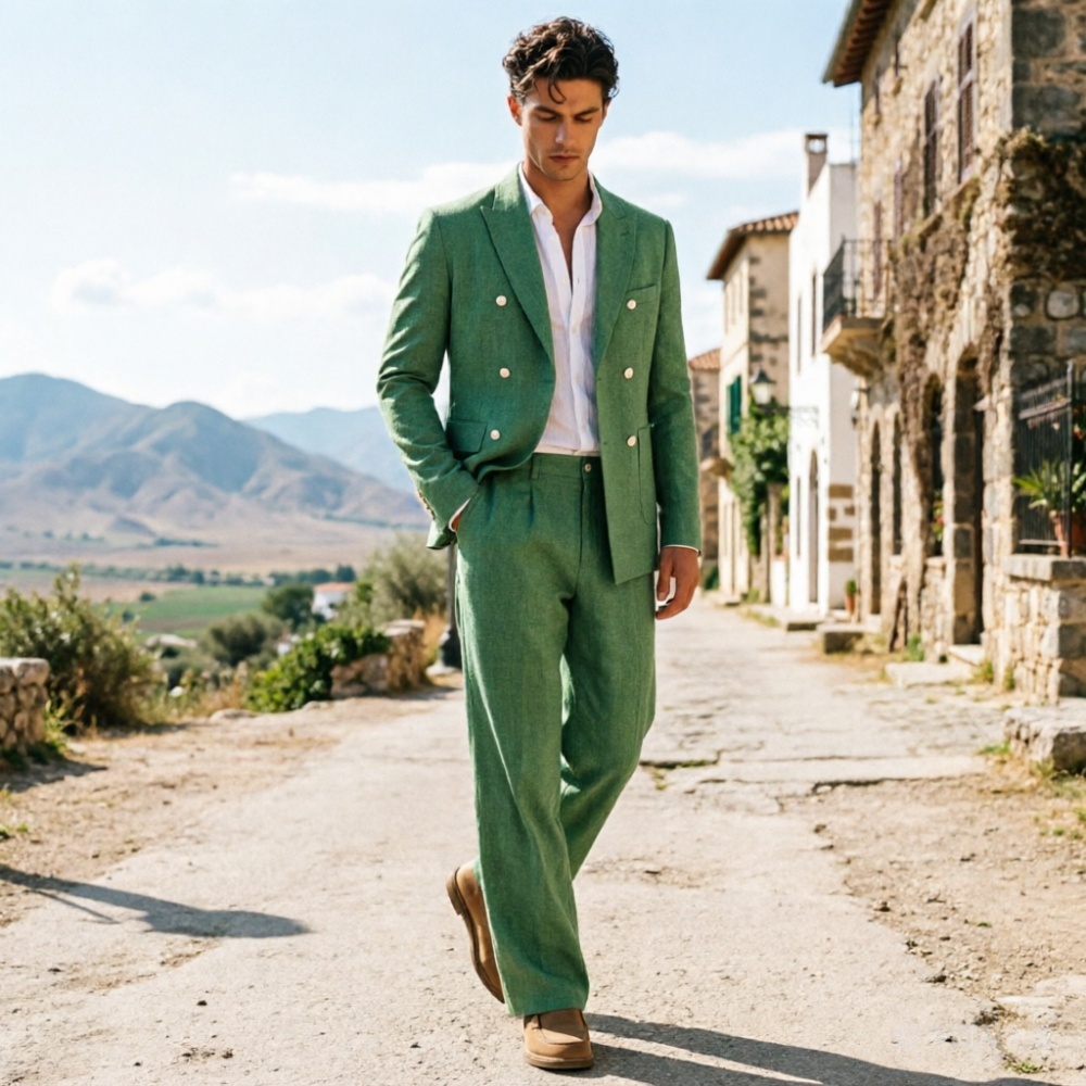 Sage Green Linen Men Suits Rel - Men'S Relaxed Formal Wear recension och pris